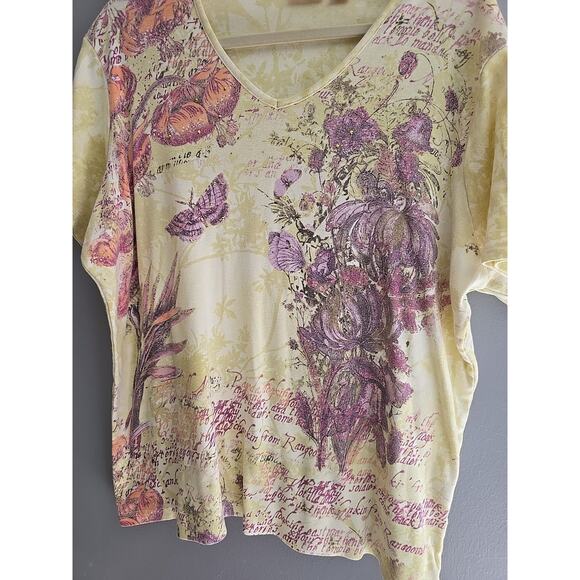 Vtg Y2K Northcrest Short Sleeve Butterfly Print Top Preppy Womans 3x Butterflies - Picture 2 of 4